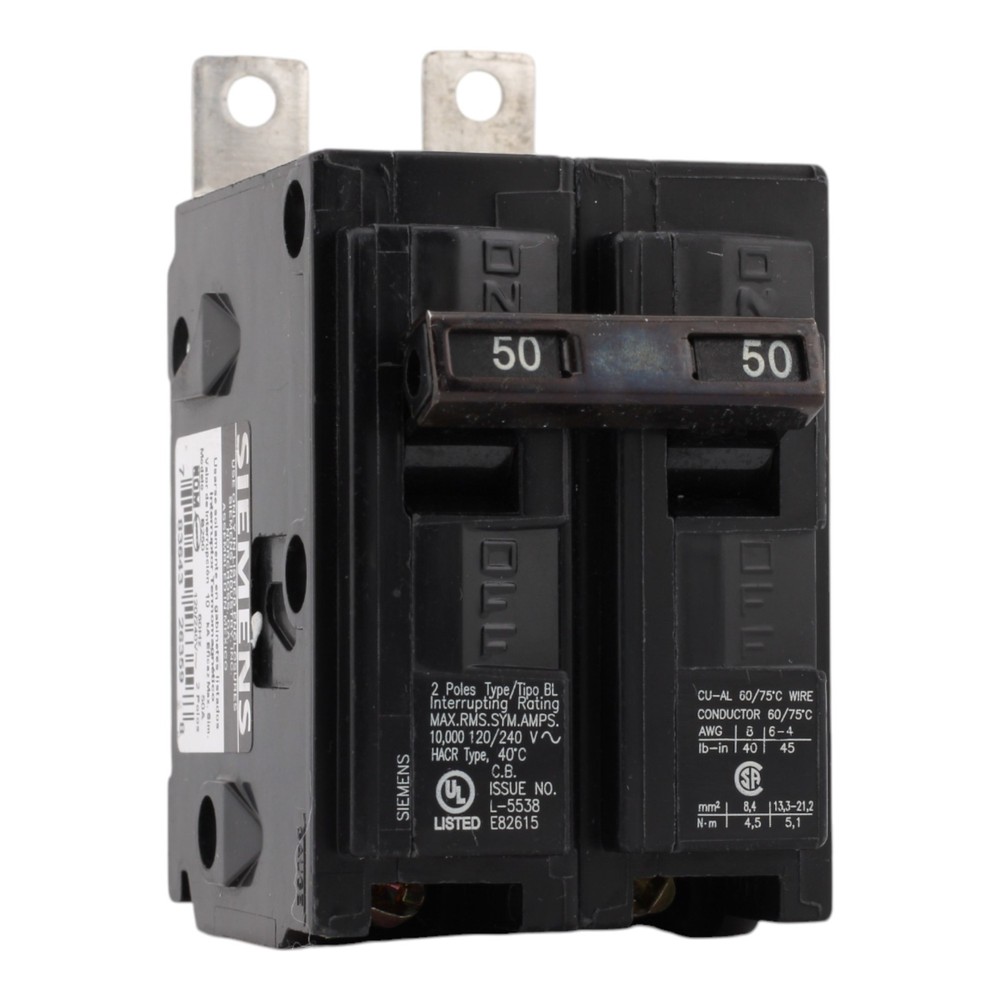 SIEMENS B250 CIRCUIT BREAKER – 50 AMP BOLT ON 120/240V 10kA – 2P