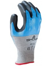 Showa 376L-08 Foam Nitrile Coated Gloves, 3/4 Dip Coverage, Black/Blue, L, 12 Pk
