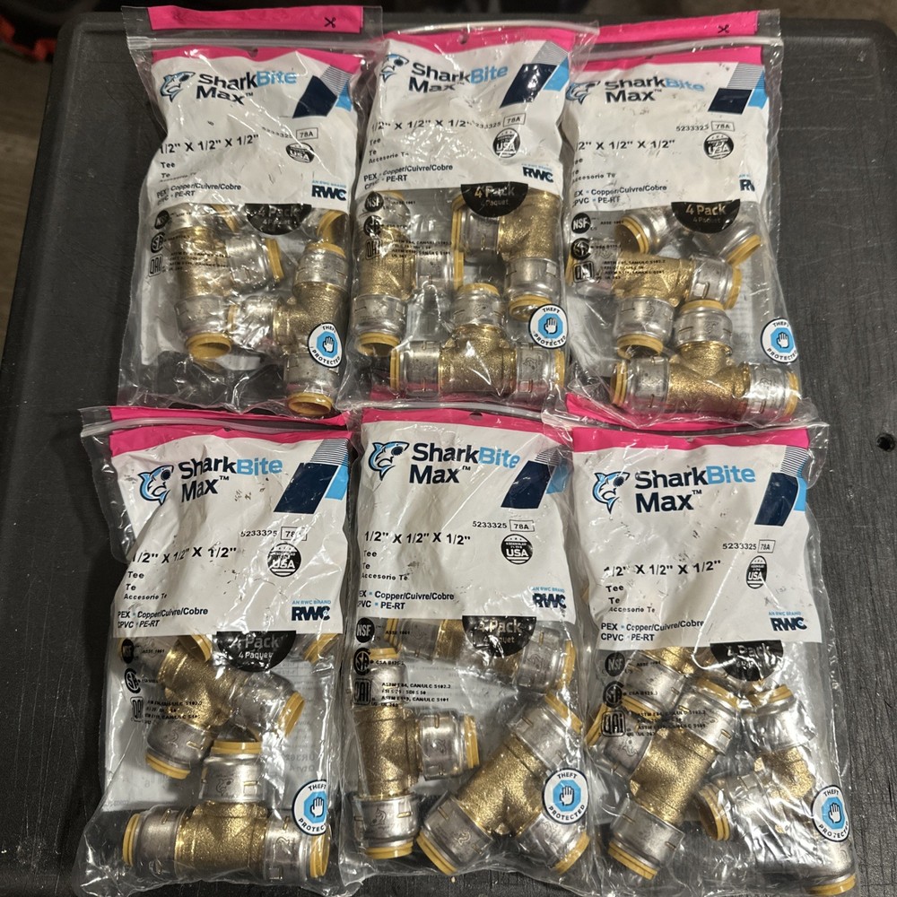 24 Sharkbite Max Push T Connect 1/2” x 1/2” x 1/2” Tee New 5233325 (338)