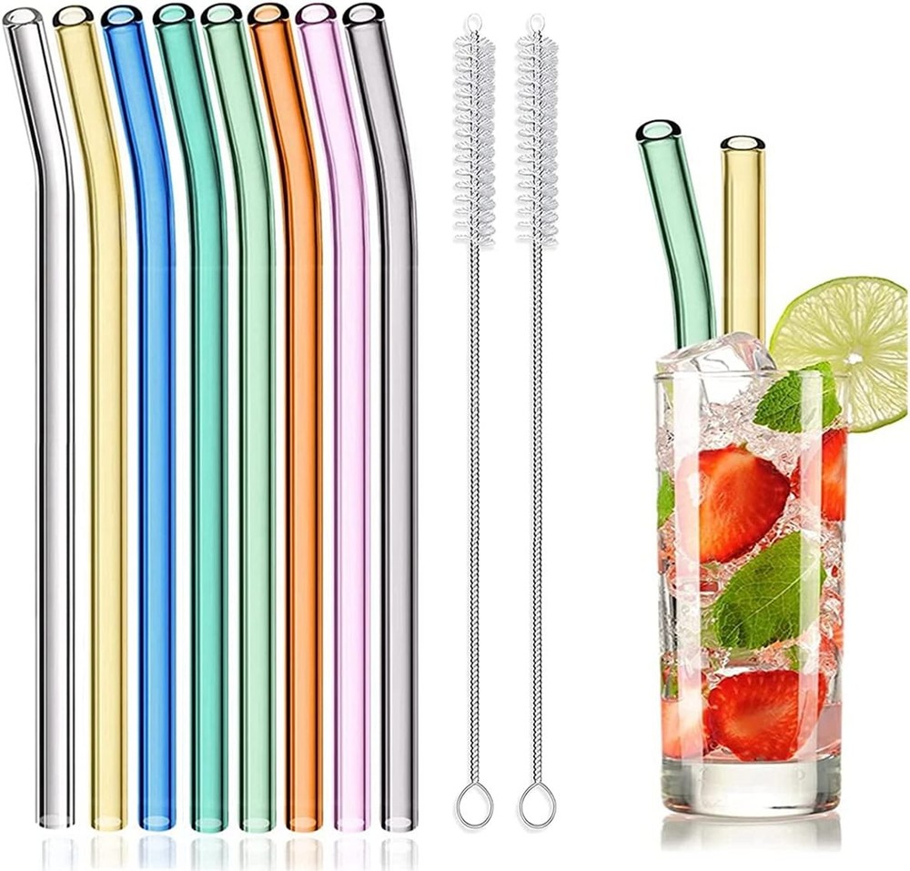 8 Pcs Reusable Glass Straws, 8″x8mm Eco-friendly Drinking Straws for Smoothies