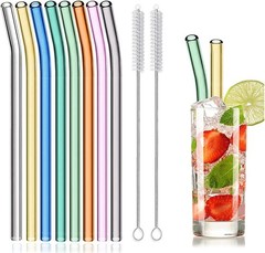 8 Pcs Reusable Glass Straws, 8″x8mm Eco-friendly Drinking Straws for Smoothies