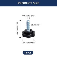 12 Pcs 1/4″-20 x 1 Thumb Screws Star Knob Black Plastic