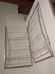 Lot of 2 Unbranded steel display racks, 28 x 16 x 5 in, 3 tiers 14.5×7.5 in each