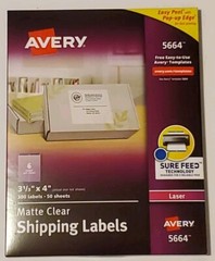 Avery 5664 Matte Clear Address Shipping Label Laser Printer 3-1/3″x4″ 300 Labels