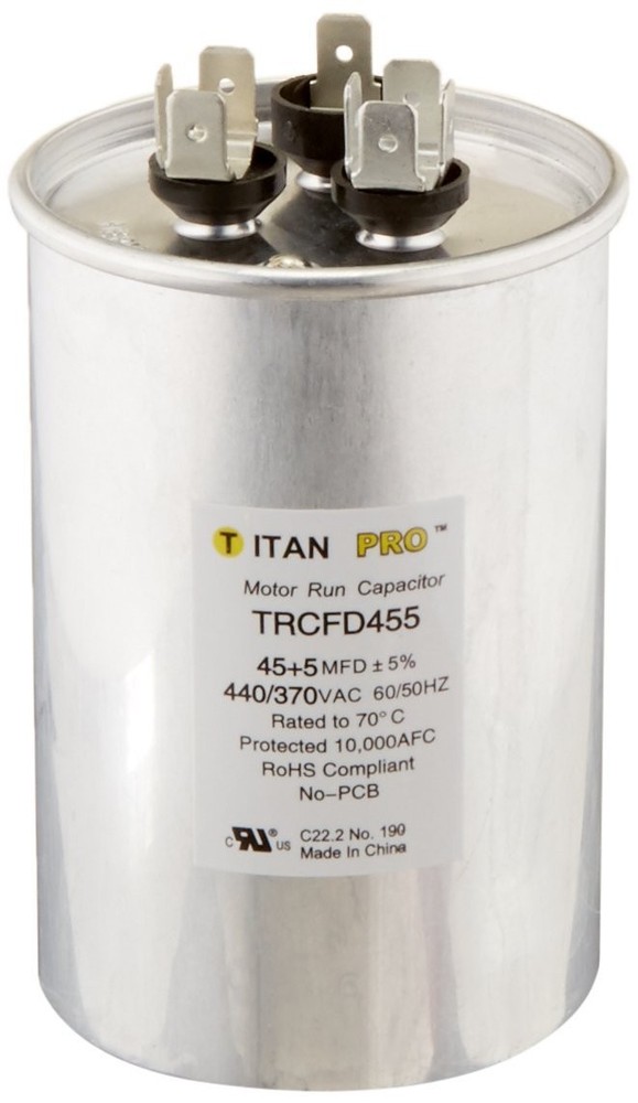 Round Run Capacitor TRCFD455 45+5MFD 440/370V 1 Count Pack Replaces PRCFD455