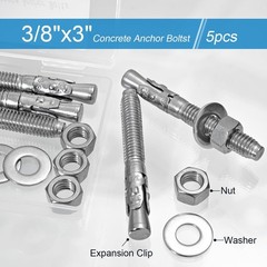 3/8″x 3″ Concrete Anchor Bolts,5PCS 304 Stainless Steel Wedge Anchors Heavy-Duty