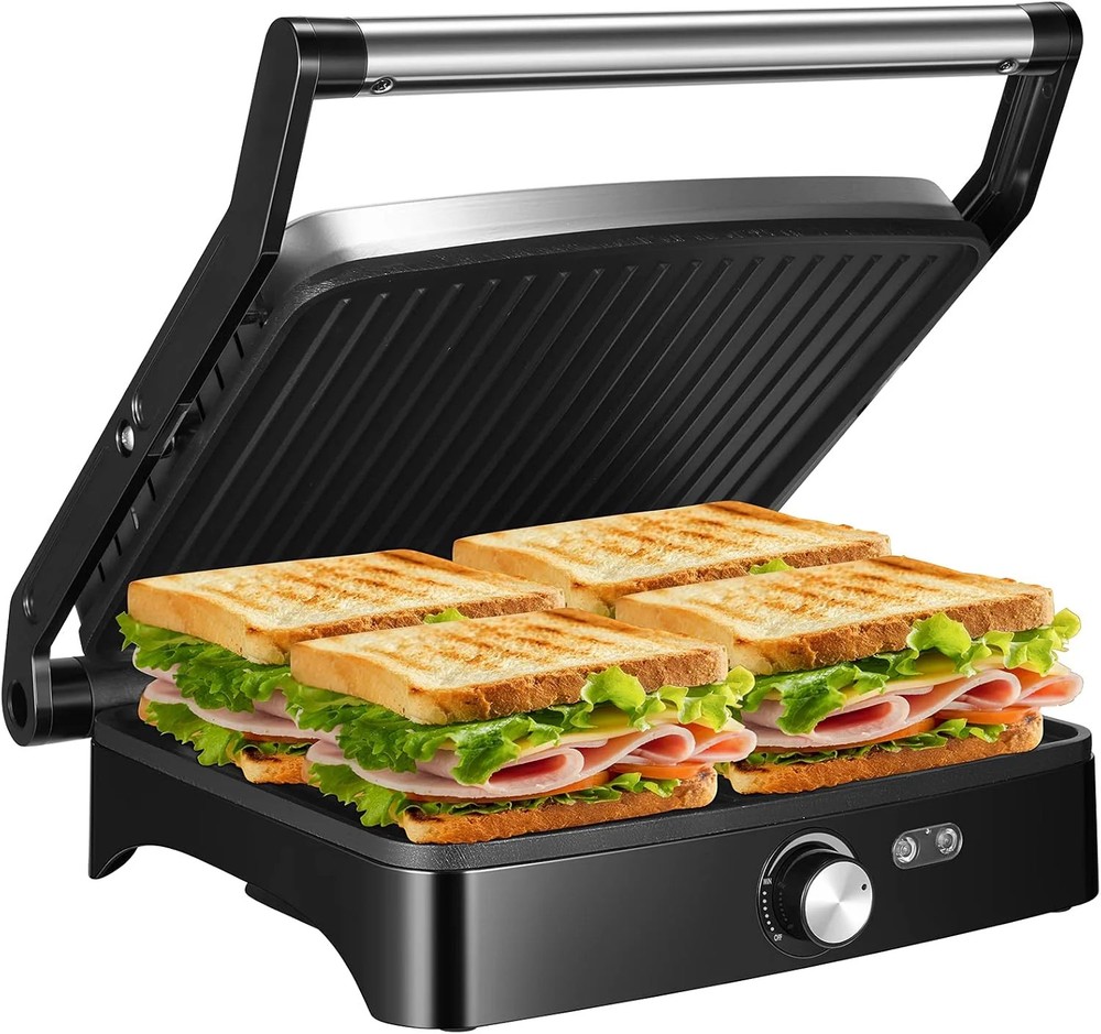 OSTBA Panini Press Grill with Adjustable Temperature, 4-Slice Indoor Grill, 180°