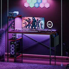 44″ Computer Desk w/ Power Outlets Led Desk 4 Tiers Reversible Shelf Hook & Side