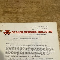 1977 Massey Ferguson Maintenance Free Batteries Dealer Service Bulletin
