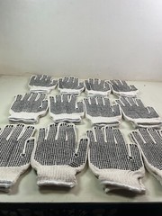 Dotted String Knit Gloves Both Sides Black PVC Dots (12 Pairs) Gloves L