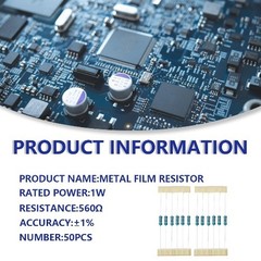 50 Pcs 1W 1 560 Ohm Metal Film Resistor Resistance DIY Project E Color: 50 pcs