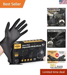 Heavy Duty Black Nitrile Gloves, 6 Mil, Fully Textured, Mechanic Disposable G…