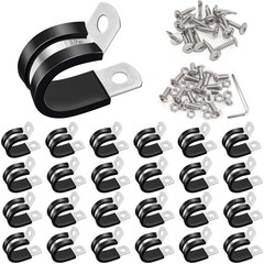50PCS 1/2 Inch Cable Clamps Stainless Steel Rubber Cushion Insulated Wire Clamp