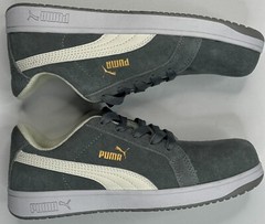 Puma Safety Icon Suede Low Gray & White Steel Toe Oil Resistant Sneaker Size 7.5