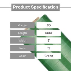 Narrow Banding Stretch Film Shrink Wrap Green Color 5″ x 1000′ 80 Ga 12 Rolls