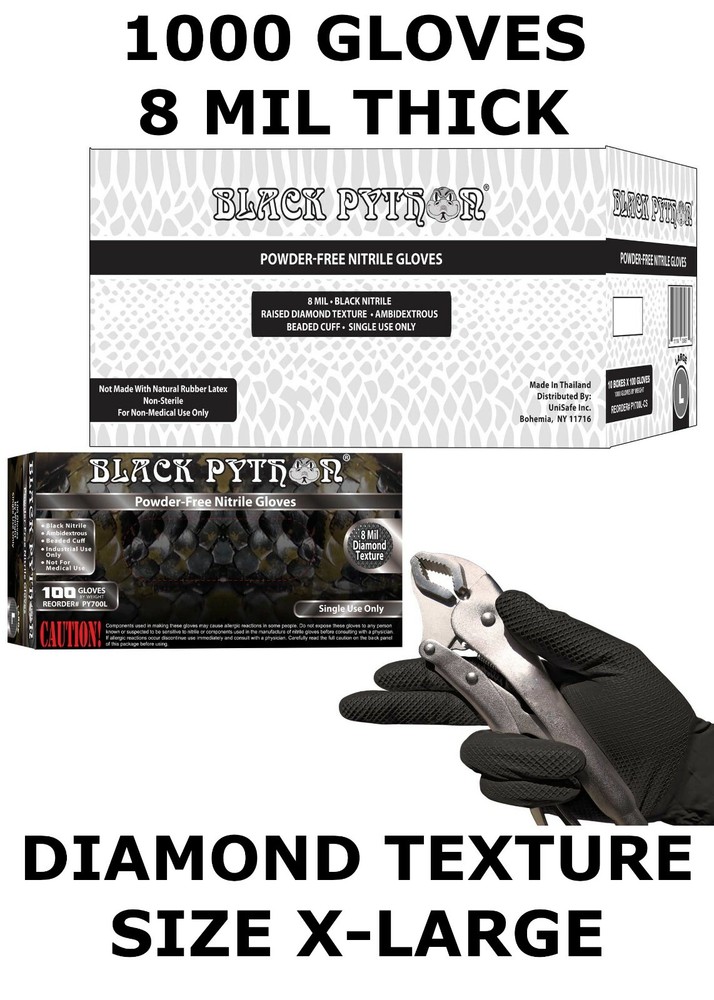 BLACK PYTHON Nitrile Gloves, 8 mil, Powder Free, Case of 1000, Size XL X-Large