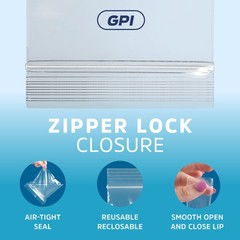 GPI – 15 x 15, Pack of 100, Clear Plastic Reclosable Zip Bags, Large, Bulk 2 mil