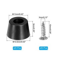 20Pack Cutting Board Feet Non Slip Rubber Feet Bumpers Screws 0.53″x0.35″ Black