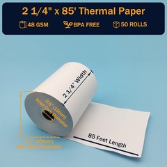 50 Rolls Thermal Paper Rolls 2 1/4 x 85 BPA Free