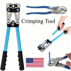 2 Piece Battery Cable Lug Crimping Tool Wire Crimper Tool with Cable Cutter US