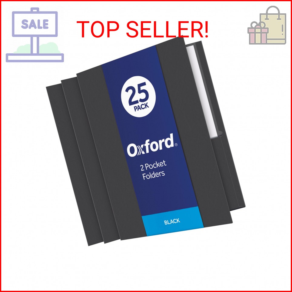 Oxford Twin-Pocket Folders, Textured Paper, Letter Size, Black, Holds 100 Sheets