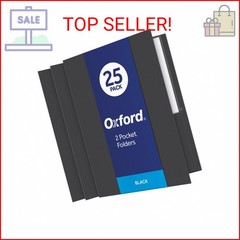 Oxford Twin-Pocket Folders, Textured Paper, Letter Size, Black, Holds 100 Sheets