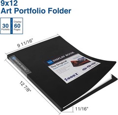 Sooez 30-Pocket Binder with Plastic Sleeves 9×12 (Black), Heavy Duty Art Portfol