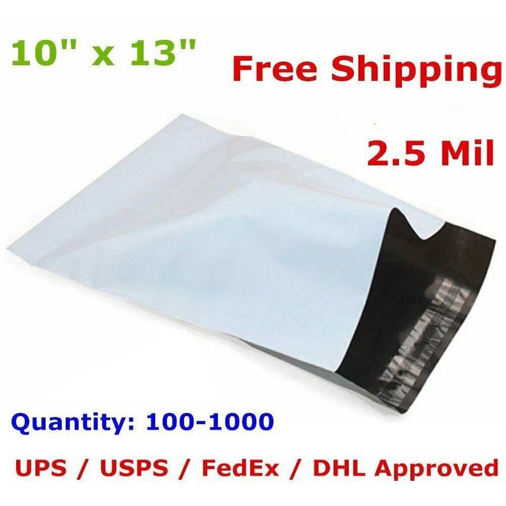 100-1000 10×13 Poly Mailers Shipping Envelopes Self Sealing Plastic Bags 2.5 Mil