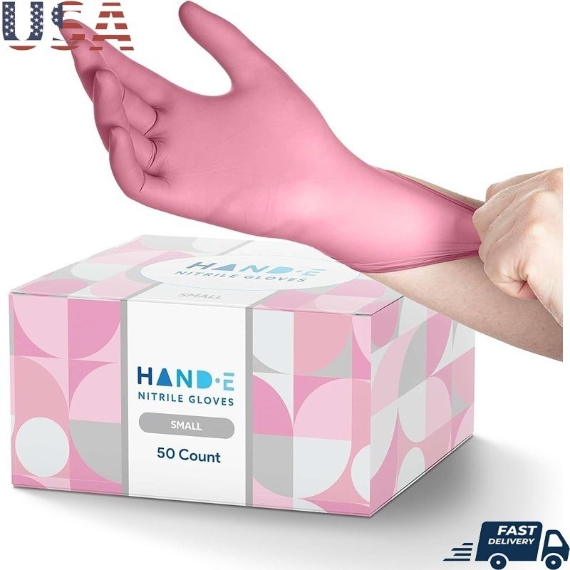 Pink Nitrile Disposable Gloves Nail Tech Hair Dye & Stylist Cleaning Gloves 50ct