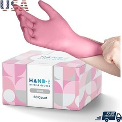 Pink Nitrile Disposable Gloves Nail Tech Hair Dye & Stylist Cleaning Gloves 50ct