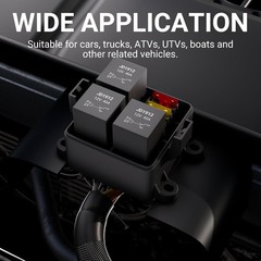 DaierTek 12V 3 Way Waterproof Relay Box Pre-Wired Fuse and Relay Box 3×4 Pin 40A