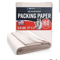 Bryco Goods Newsprint Packing Paper Sheets for Moving – 5lb – 160 Sheets of
