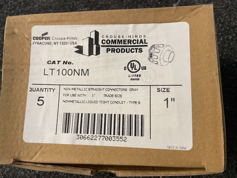 Lot of 5 New 1″ Non-Metallic Liquid Tight Conduit Fitting Connectors LT100NM