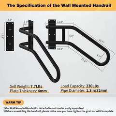Left Side Wall Mounted handrail, Garge Door Stair Railing for 1-3 Steps(Polis…