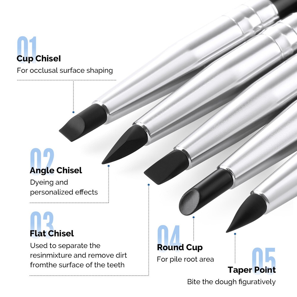 5pcs/Set Dental Composite Resin Porcelain Brush Pens Shaping Silicone Tooth Tool