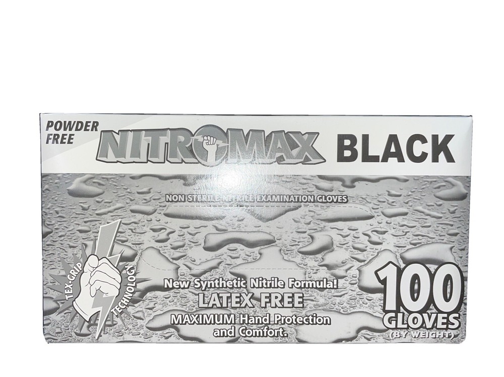 Nitromax Black Industrial Nitrile Gloves Powder Free 100 pack Size Small