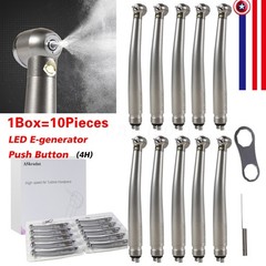 10 PCS Dental LED E-Generator Fiber Optic High Speed Handpiece 4 Hole NSK Style
