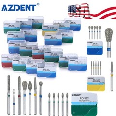 200pcs AZDENT Dental Diamond Burs Medium FG 1.6MM F High Speed Handpiece 20Types