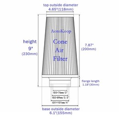 3 3.5 4In Inlet Air Filter Cone, 76mm 89mm 101mm High Performance Cold Air In…