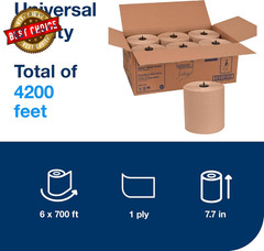 Matic Paper Hand Towel Roll Natural H1, Universal, 100% Recycled Fiber, 6 Rolls