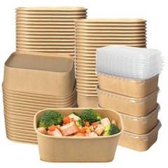50 Pack 25 OZ Kraft Paper Food Containers with Lids, Oil-Proof Soup & Salad Bowl