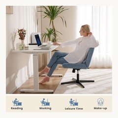 Office Desk Chair Wide Seat Swivel Adjustable Height Armless Blue Fabric