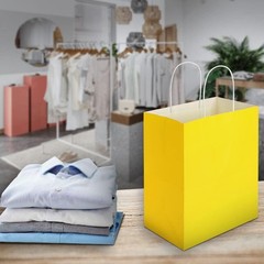 100 Pack 8×4.75×10 Inch Medium Yellow Kraft Paper Bags with Handles Bulk for …