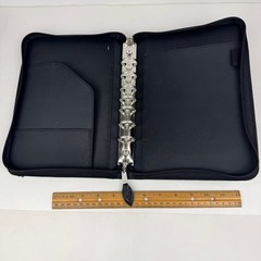 Vtg Day Timer Faux Leather Black Zip Planner Binder Textured Diamond Shape READ