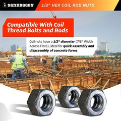 Sandbaggy 1/2″ Hex Coil Rod Nuts (Threaded) – Plain Steel