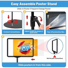 Adjustable Height Sign Stand Double-Sided Display 360° Rotating Easy Change New