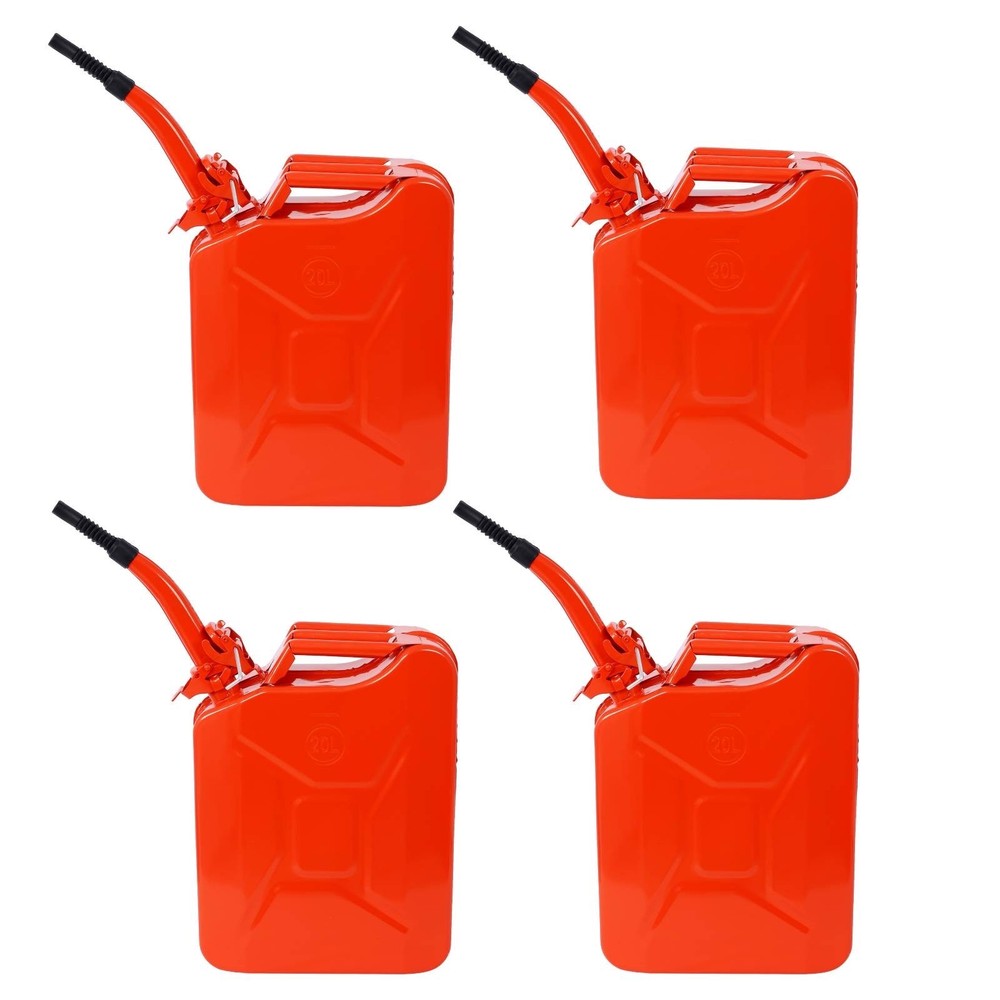 4PCS 20 Liter 5 Gallon Portable Car Jerry Gasoline Can Tank with Flexible Spout