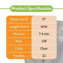 Pre Stretch Hand Wrap Clear 17″ x1476′ Coreless With Handle 128 Rolls 30 Gauge