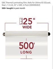 GBC EZLoad Laminating Film Roll 25” x 500’ 1.5mil Gloss – 2 Rolls