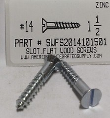 #14×1-1/2 Flat Head Slotted Wood Screws Steel Zinc Plated (20)